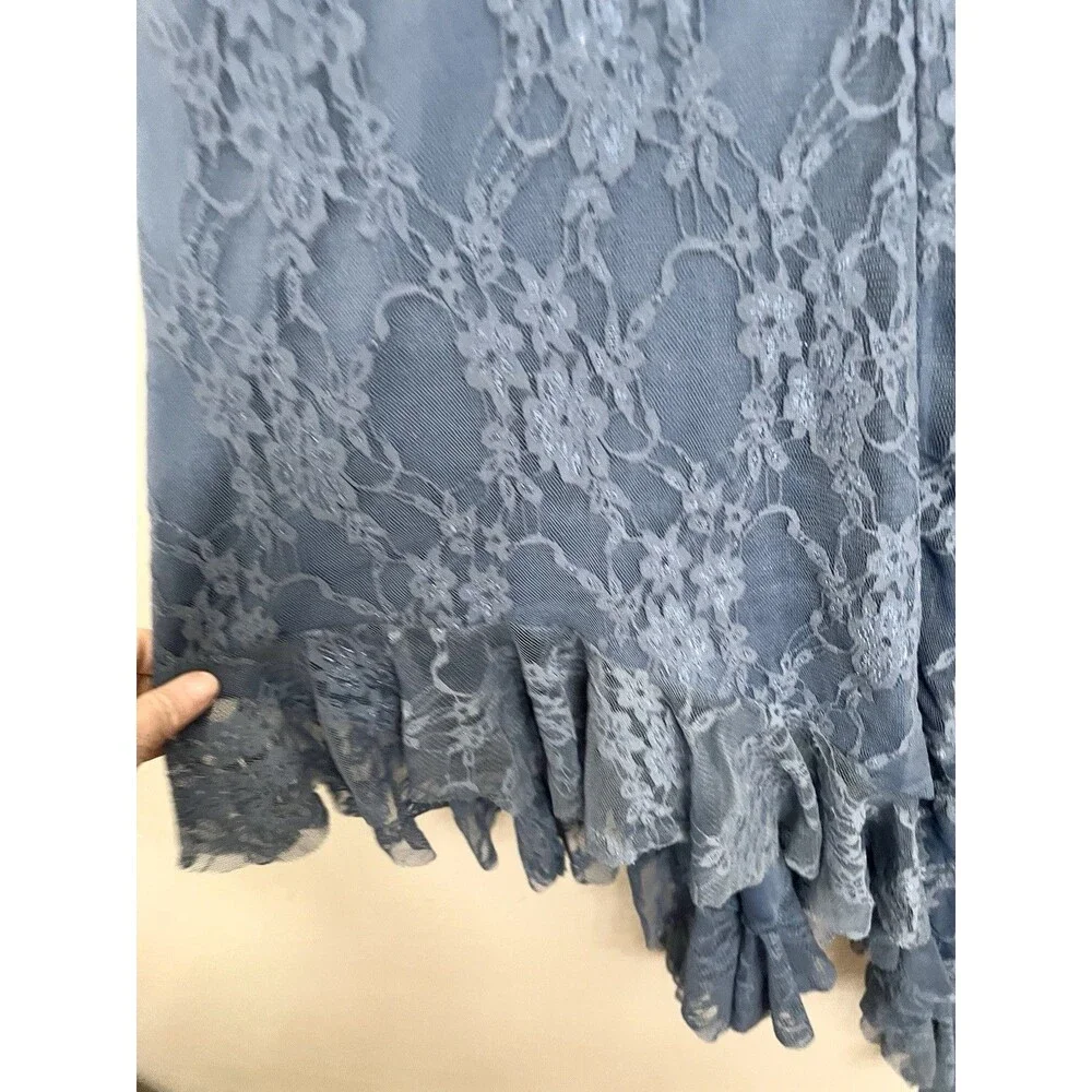 Vintage Y2K Thirty Thirty Dress S Blue Lace Fairycore Hi Low Ruffle Maxi Mesh